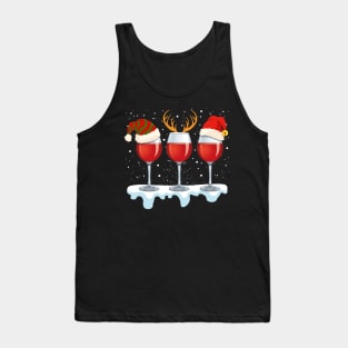 Wine glass wearing santa hat reindeer horn chirstmas  gift for wine lover Tank Top